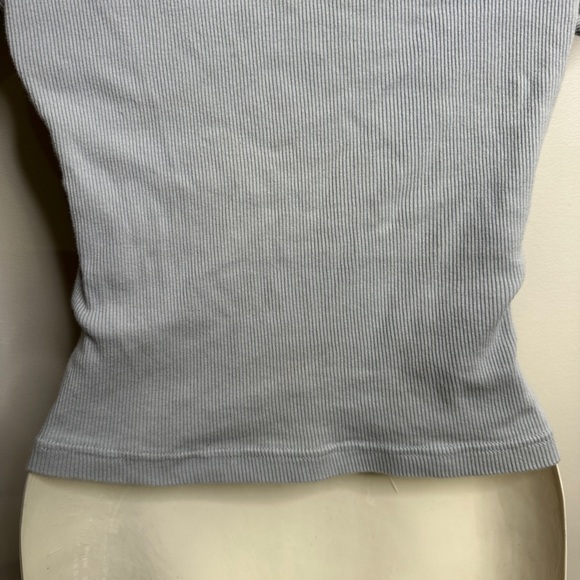 Brandy Melville | Light Dusty Blue Ribbed Button Short Sleeve Crop Shirt OS - Picture 8 of 13